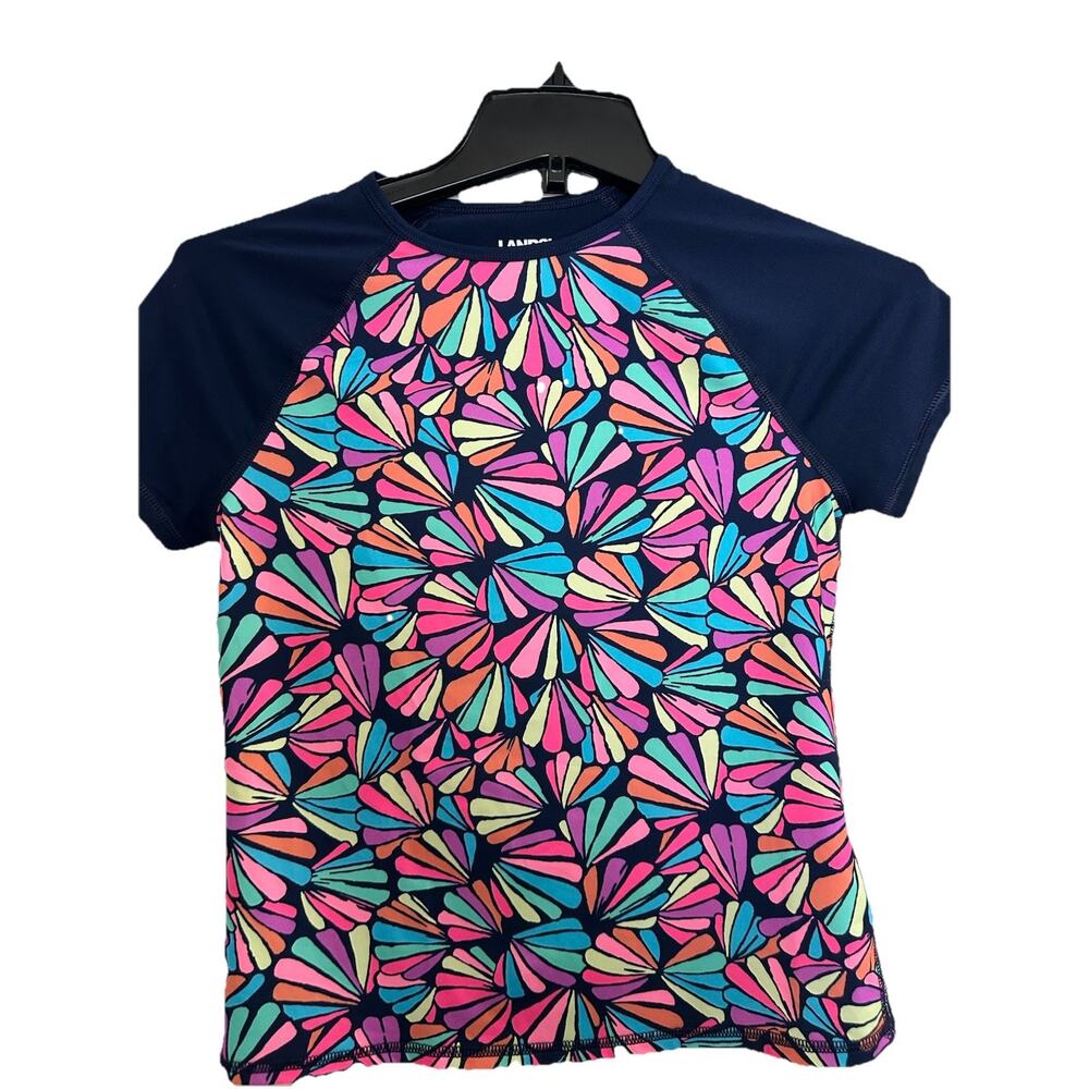 Lands' End Girl’s Short Sleeve Swim Shirt Top Size Large 10-12 UPF 50 Floral